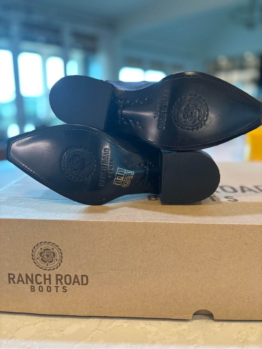 Ranch Road Presidio Black White Star Tall Leather Western Cowgirl Cowboy Boots - Picture 4 of 16